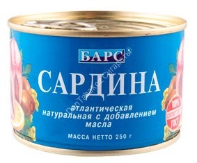 Сардина Атлантическая Натуральная Барс 250г оптом 
